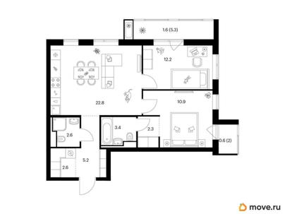 2-комн. квартира, 64.2 м&sup2;