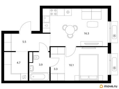 1-комн. квартира, 43.8 м&sup2;