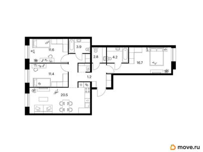 3-комн. квартира, 84.2 м&sup2;
