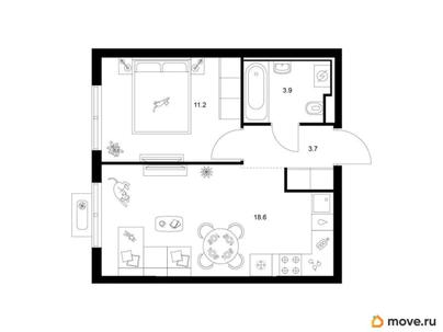 1-комн. квартира, 37.4 м&sup2;