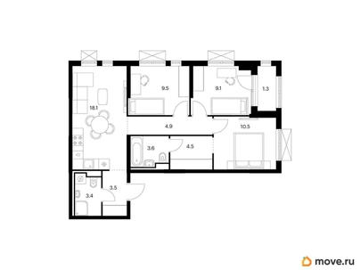 3-комн. квартира, 68.4 м&sup2;