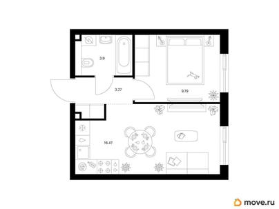 1-комн. квартира, 33.43 м&sup2;