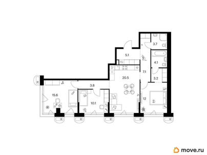 3-комн. квартира, 85.2 м&sup2;