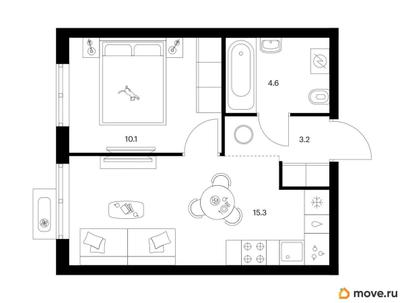 1-комн. квартира, 33.2 м&sup2;