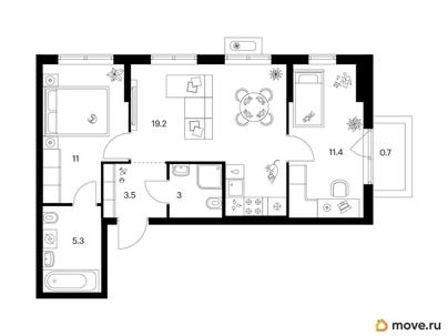 2-комн. квартира, 54.1 м&sup2;