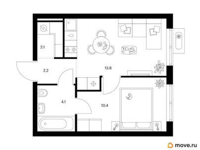 1-комн. квартира, 32.6 м&sup2;
