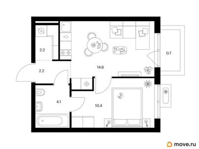 1-комн. квартира, 34.2 м&sup2;