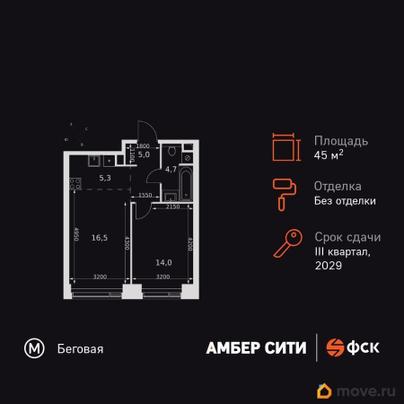 2-комн. квартира, 45.5 м&sup2;