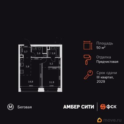 2-комн. квартира, 50.3 м&sup2;