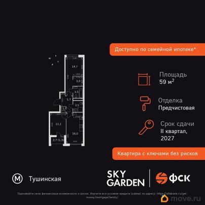 2-комн. квартира, 59.8 м&sup2;