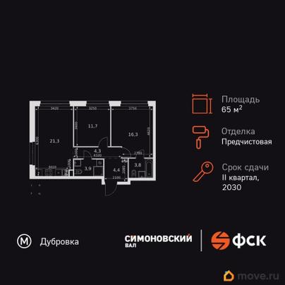 3-комн. квартира, 65.7 м&sup2;