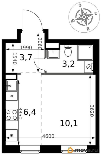 студия, 23.4 м&sup2;