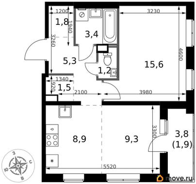 2-комн. квартира, 48.9 м&sup2;