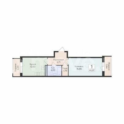 1-комн. квартира, 44.6 м&sup2;