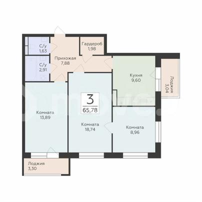 3-комн. квартира, 65.8 м&sup2;