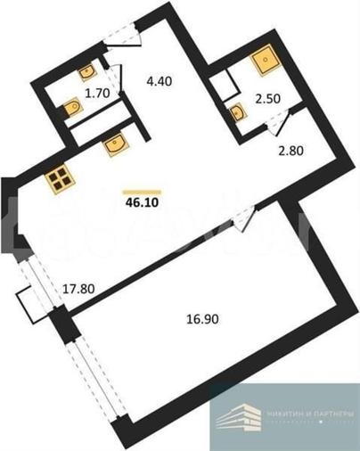 1-комн. квартира, 46.1 м&sup2;