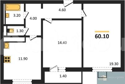 2-комн. квартира, 60.1 м&sup2;